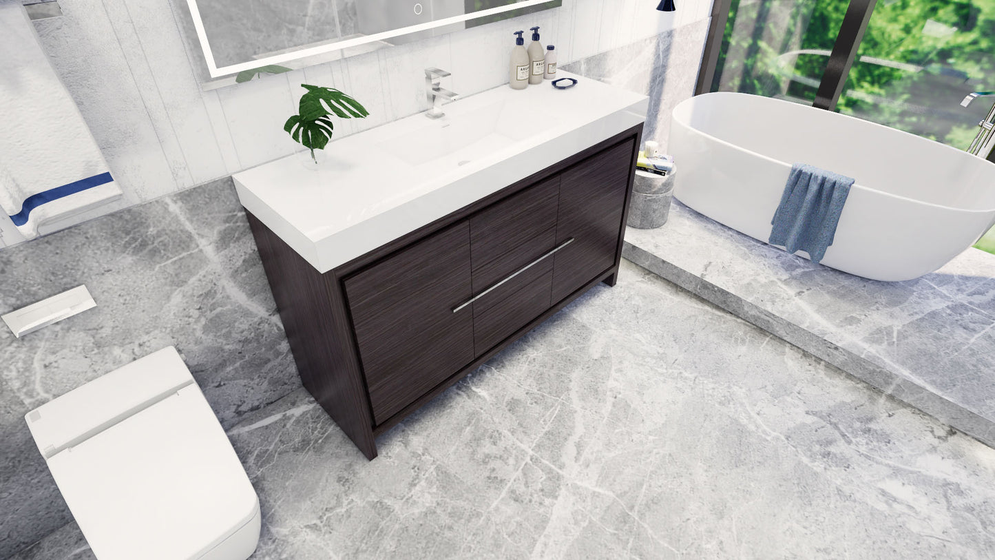 Azure 60" Dark Gray Oak Freestanding Vanity with Reinforced Acrylic Sink
