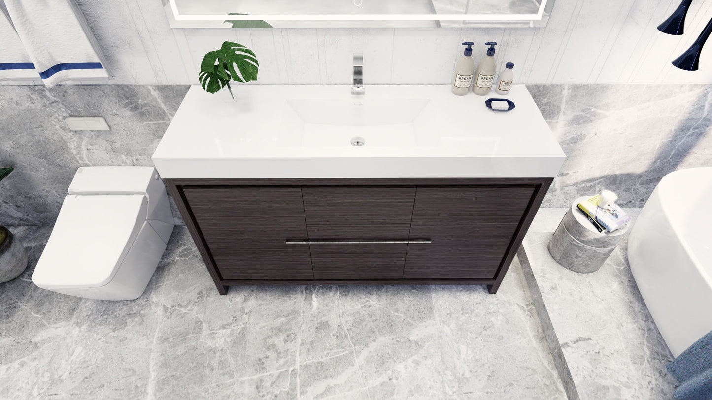 Azure 60" Dark Gray Oak Freestanding Vanity with Reinforced Acrylic Sink