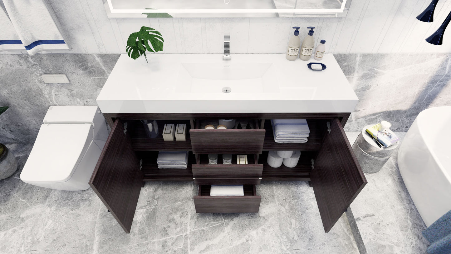 Azure 60" Dark Gray Oak Freestanding Vanity with Reinforced Acrylic Sink
