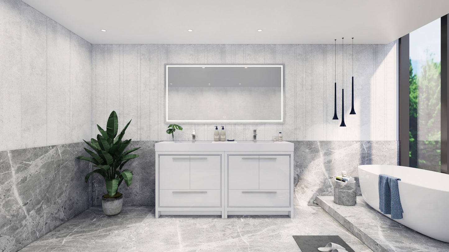 Azure 72" High Gloss White Freestanding Vanity with Reinforced Acrylic Sinks