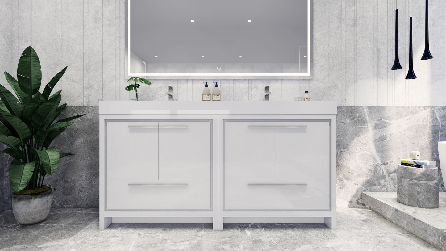 Azure 72" High Gloss White Freestanding Vanity with Reinforced Acrylic Sinks