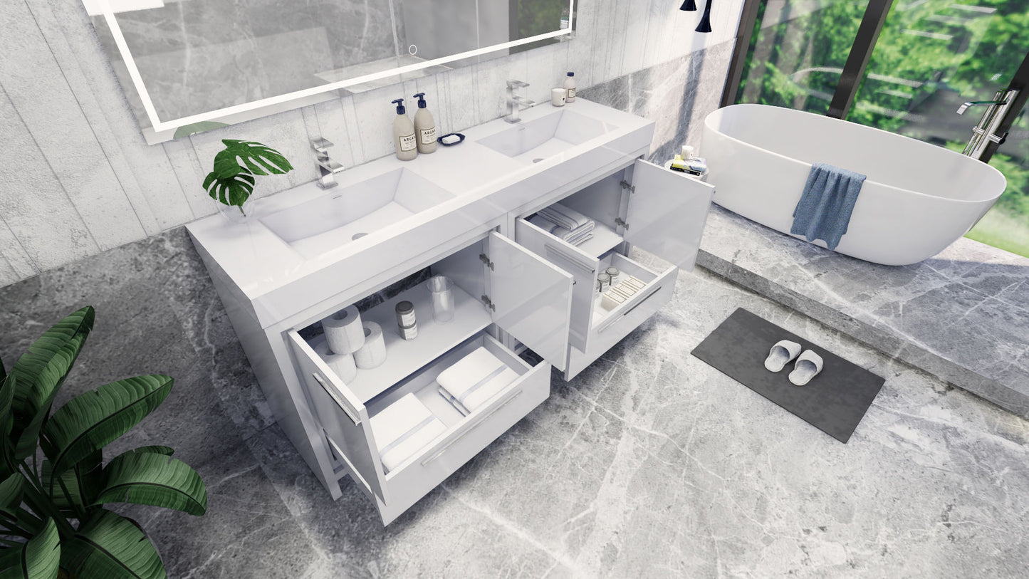 Azure 72" High Gloss White Freestanding Vanity with Reinforced Acrylic Sinks