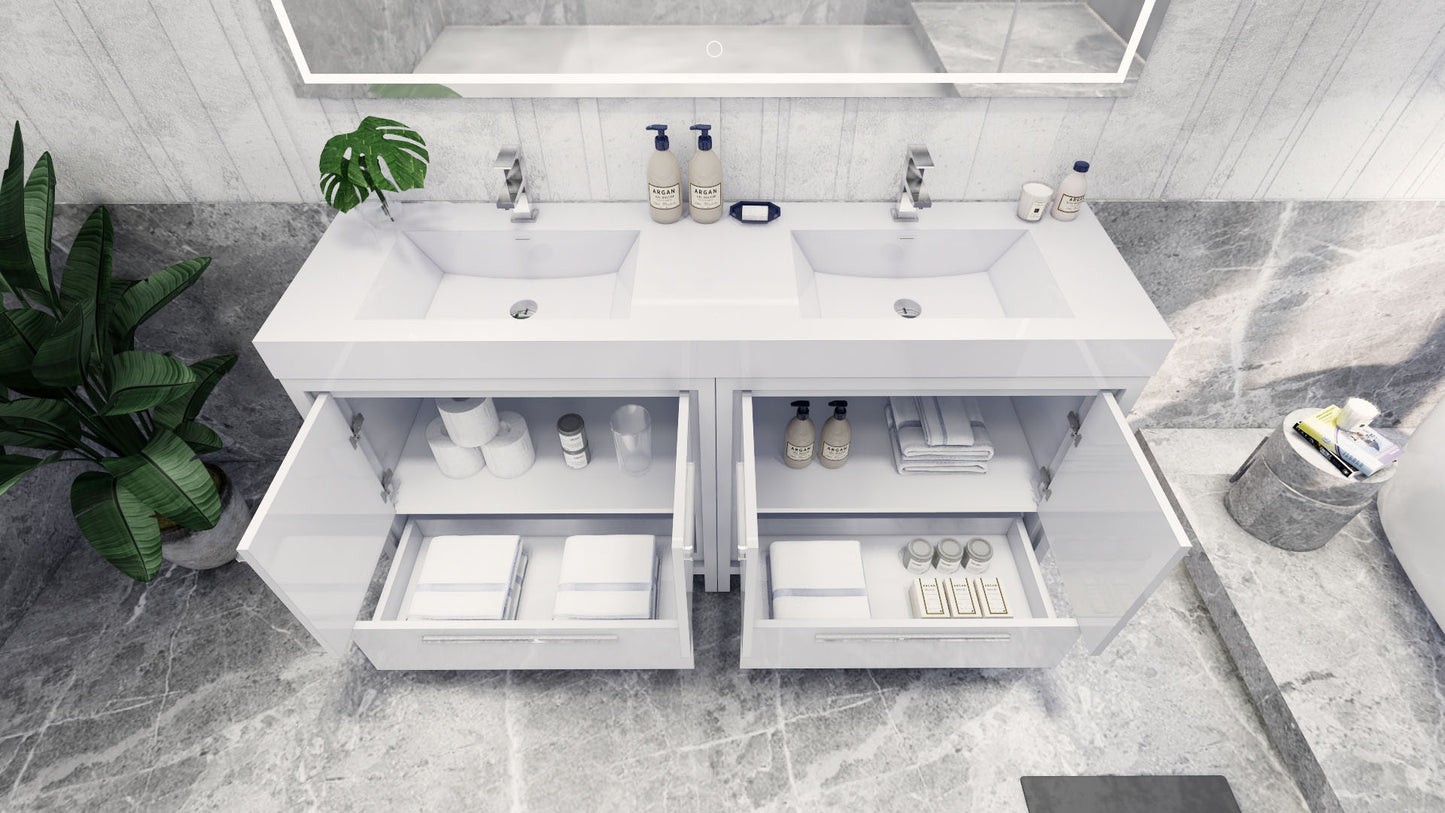 Azure 72" High Gloss White Freestanding Vanity with Reinforced Acrylic Sinks