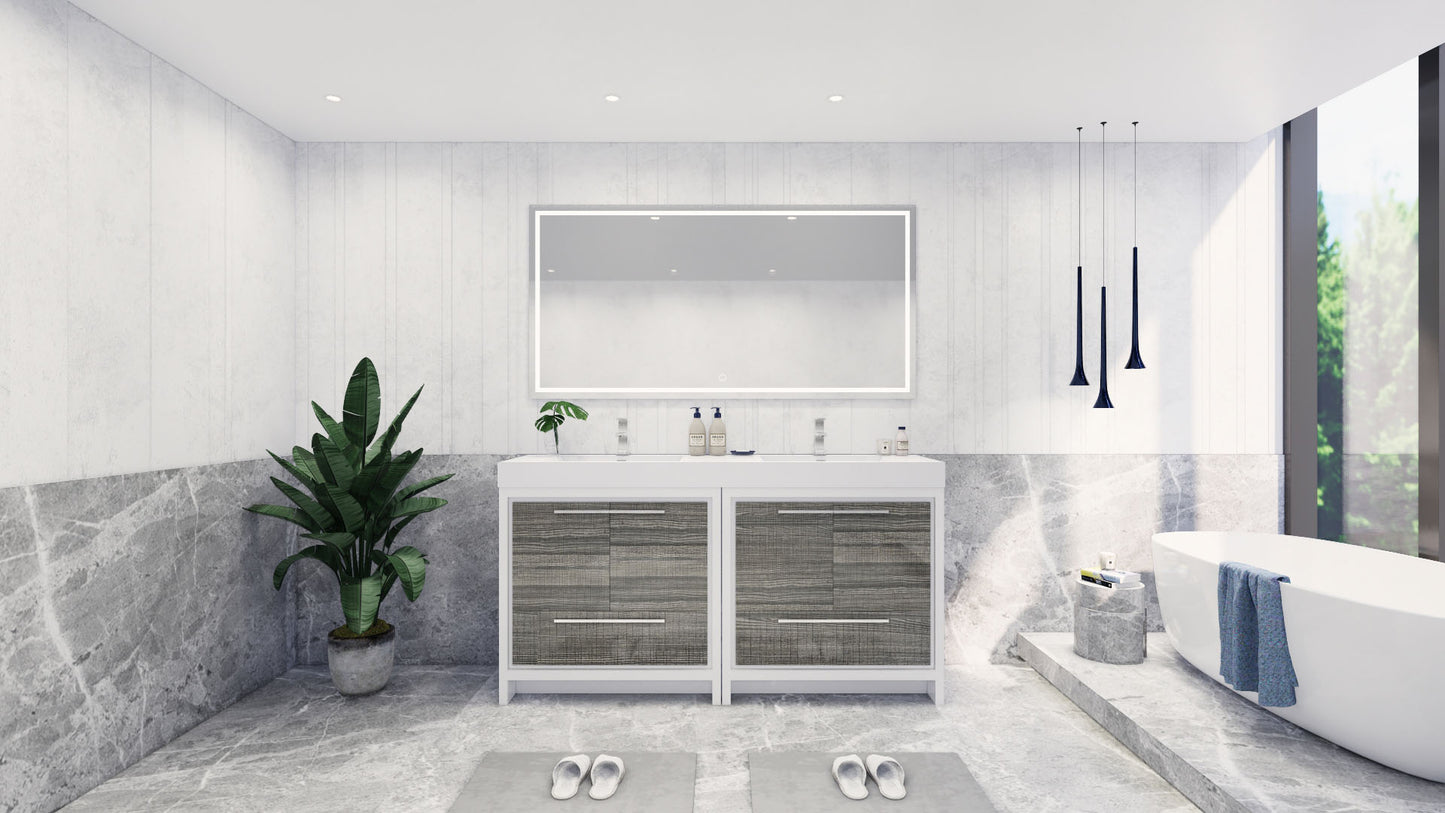 Azure 72" High Gloss Ash Gray Freestanding Vanity with Reinforced Acrylic Sinks
