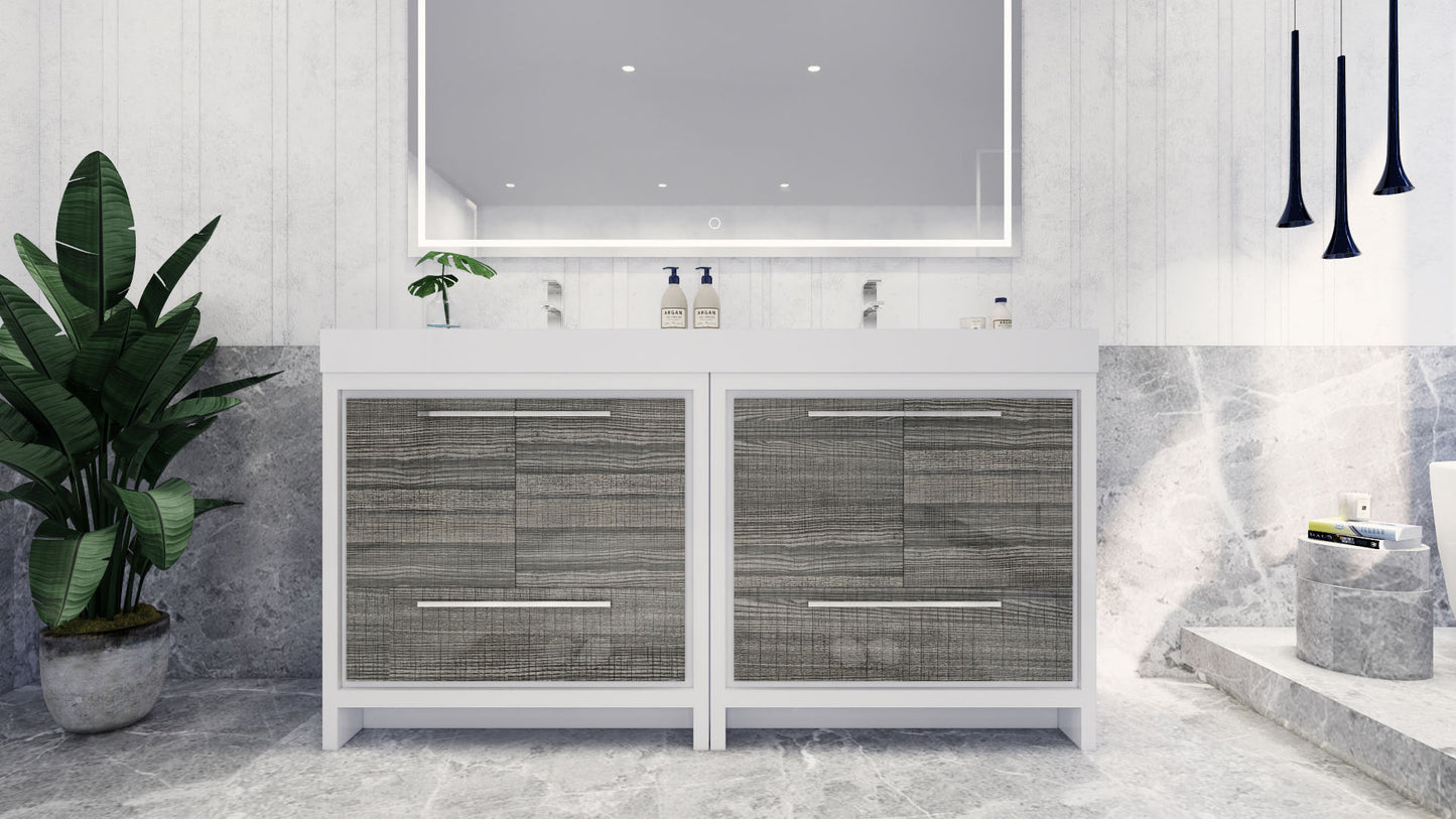 Azure 72" High Gloss Ash Gray Freestanding Vanity with Reinforced Acrylic Sinks