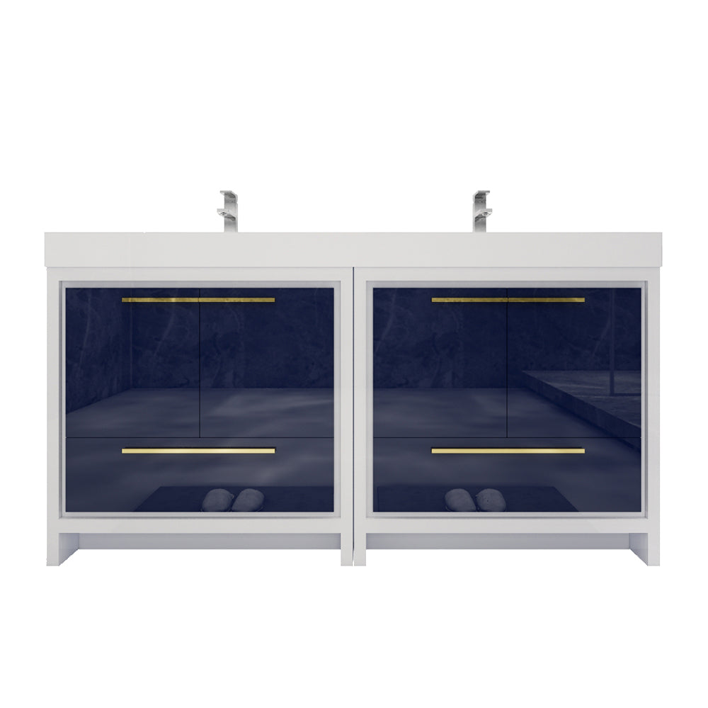 Azure 72" High Gloss Night Blue Freestanding Vanity with Reinforced Acrylic Sinks