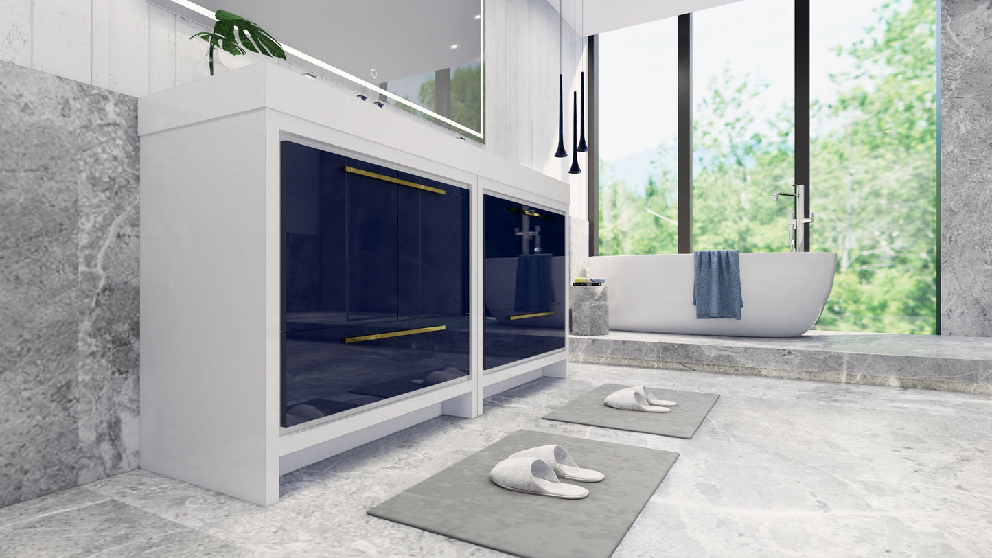 Azure 72" High Gloss Night Blue Freestanding Vanity with Reinforced Acrylic Sinks