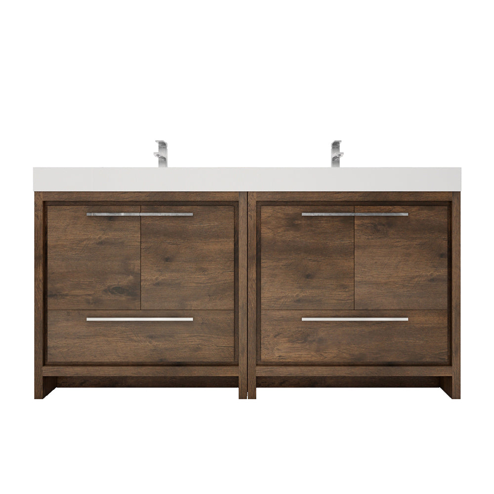 Azure 72" Rosewood Freestanding Vanity with Reinforced Acrylic Sinks