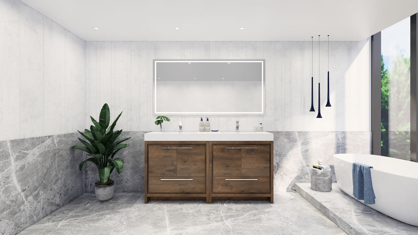 Azure 72" Rosewood Freestanding Vanity with Reinforced Acrylic Sinks
