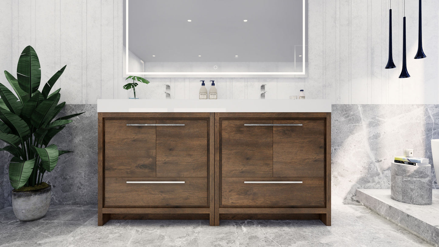 Azure 72" Rosewood Freestanding Vanity with Reinforced Acrylic Sinks