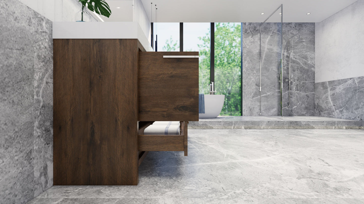 Azure 72" Rosewood Freestanding Vanity with Reinforced Acrylic Sinks