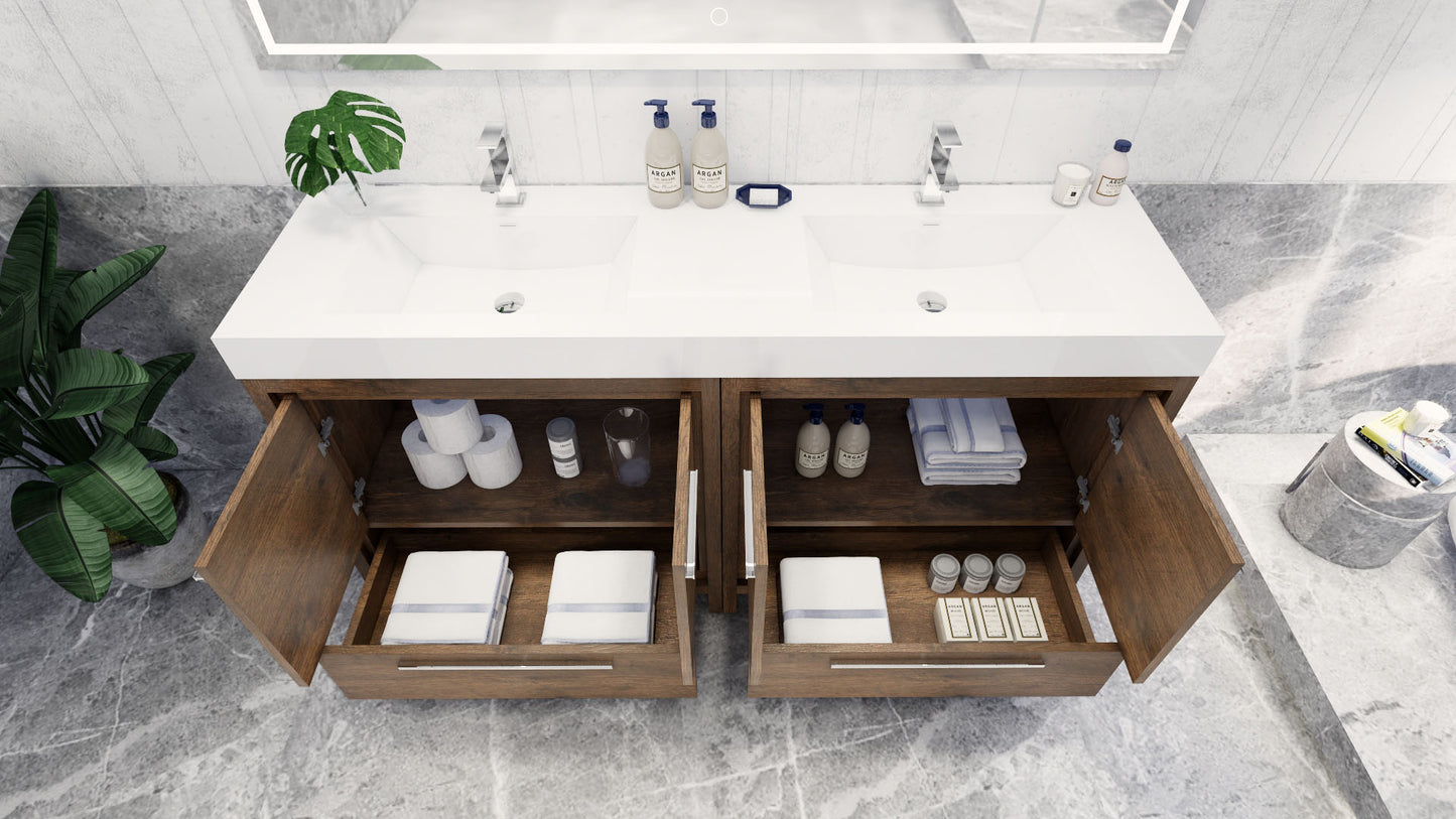 Azure 72" Rosewood Freestanding Vanity with Reinforced Acrylic Sinks
