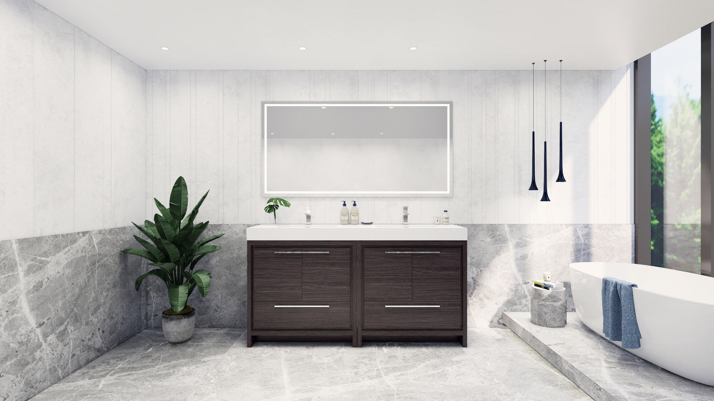 Azure 72" Dark Gray Oak Freestanding Vanity with Reinforced Acrylic Sinks
