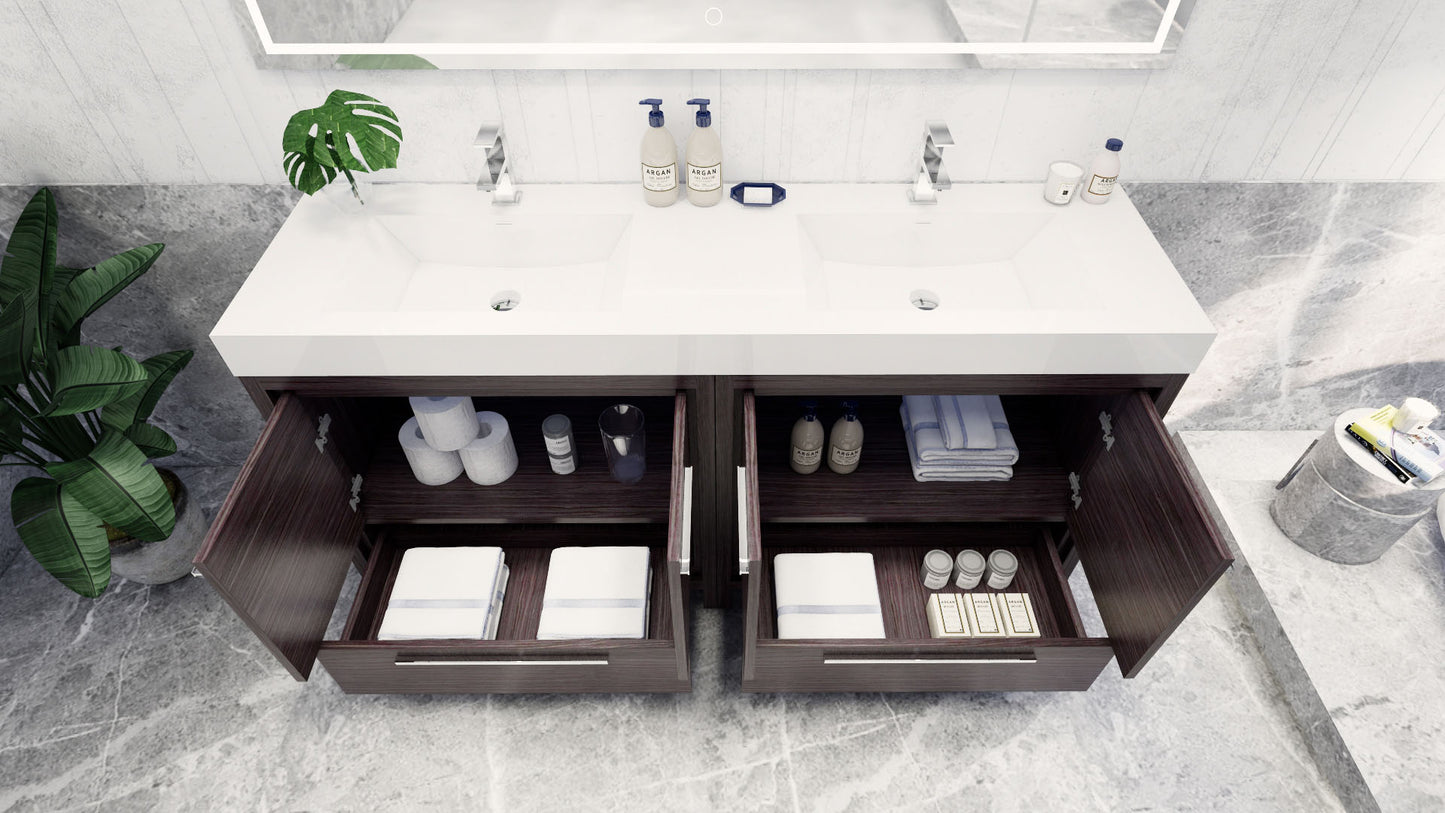 Azure 72" Dark Gray Oak Freestanding Vanity with Reinforced Acrylic Sinks