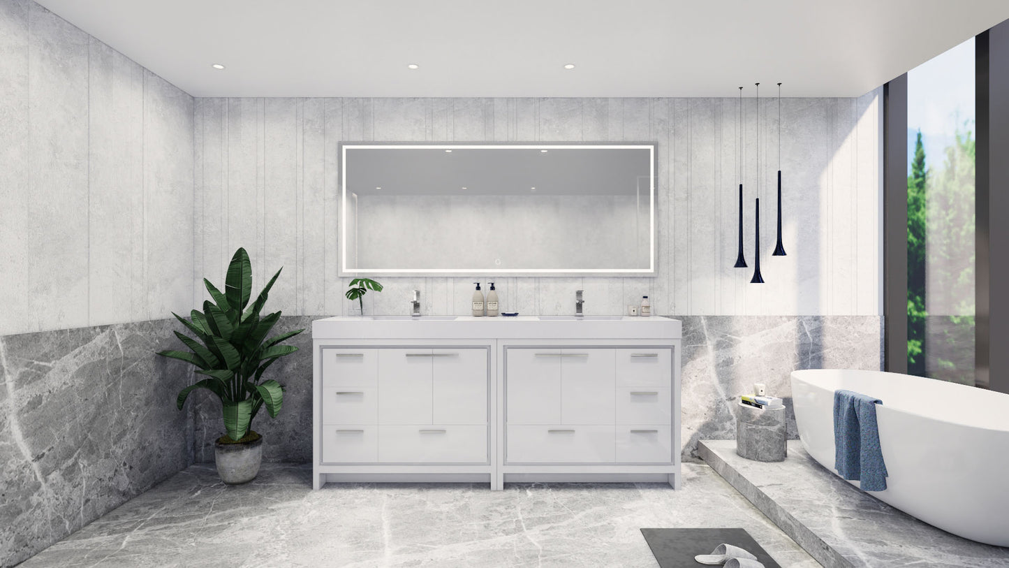 Azure 84" High Gloss White Freestanding Vanity with Reinforced Acrylic Sinks
