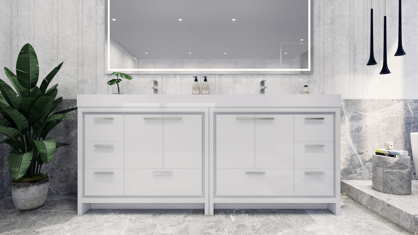 Azure 84" High Gloss White Freestanding Vanity with Reinforced Acrylic Sinks