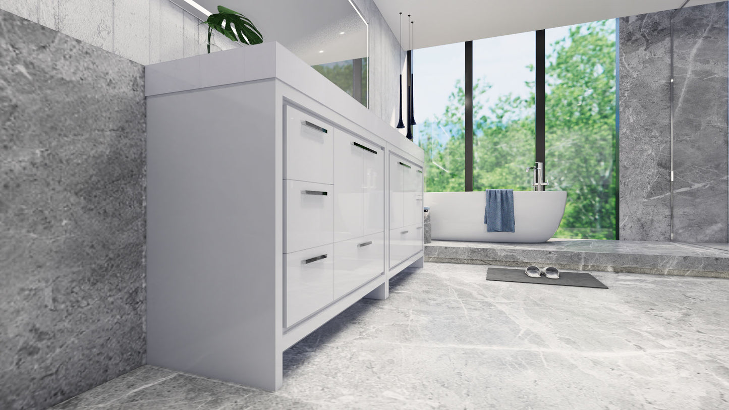 Azure 84" High Gloss White Freestanding Vanity with Reinforced Acrylic Sinks