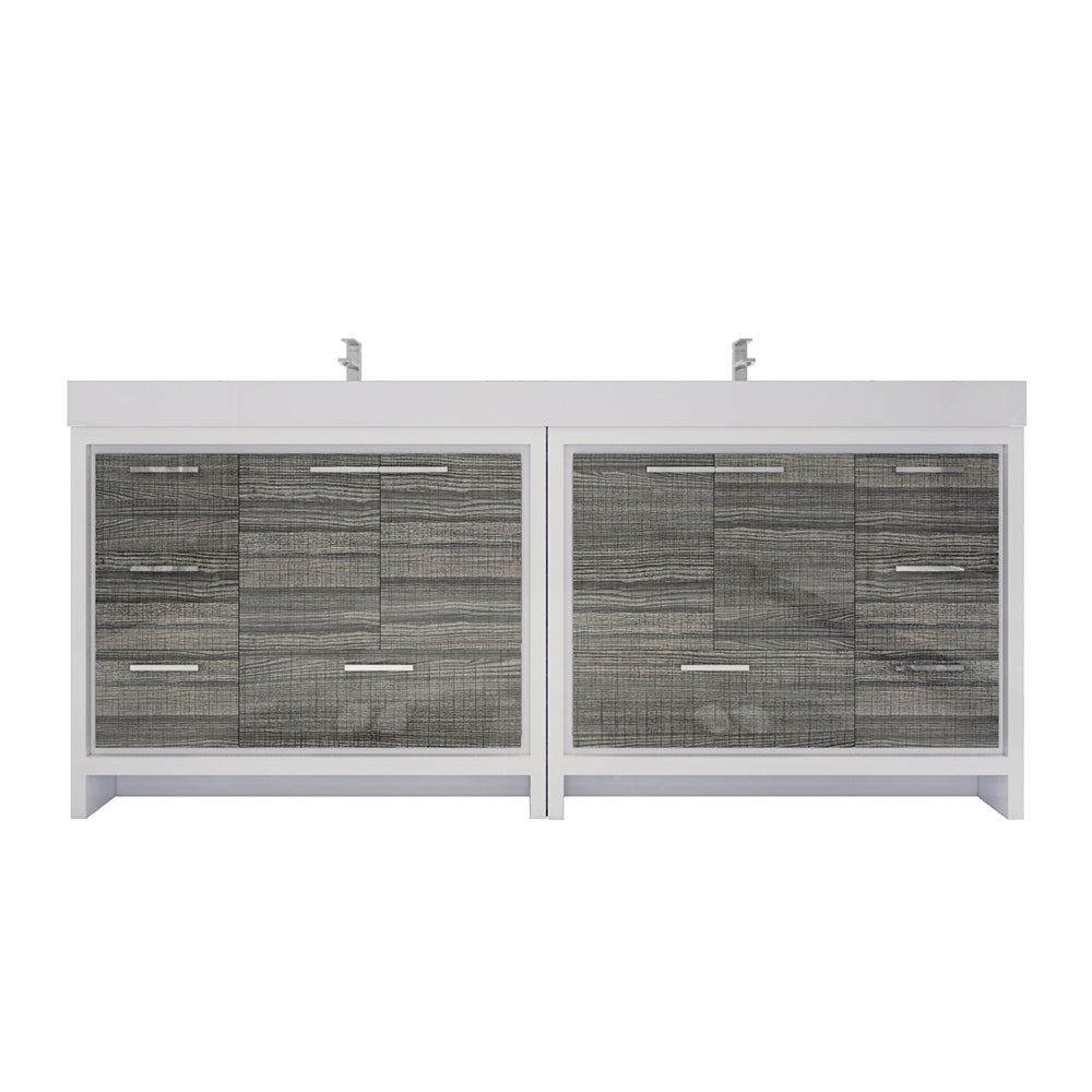 Azure 84" High Gloss Ash Gray Freestanding Vanity with Reinforced Acrylic Sinks