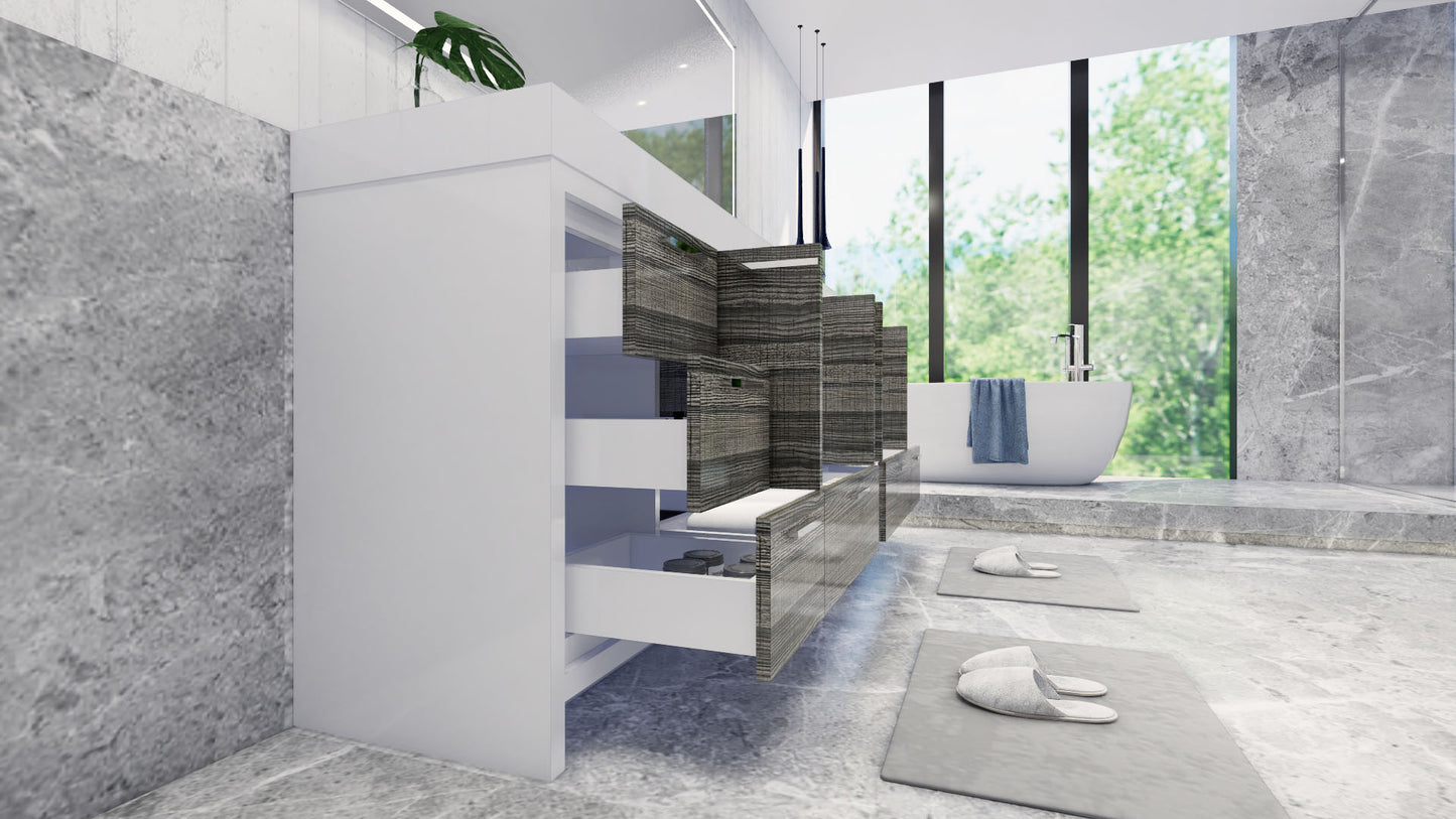 Azure 84" High Gloss Ash Gray Freestanding Vanity with Reinforced Acrylic Sinks