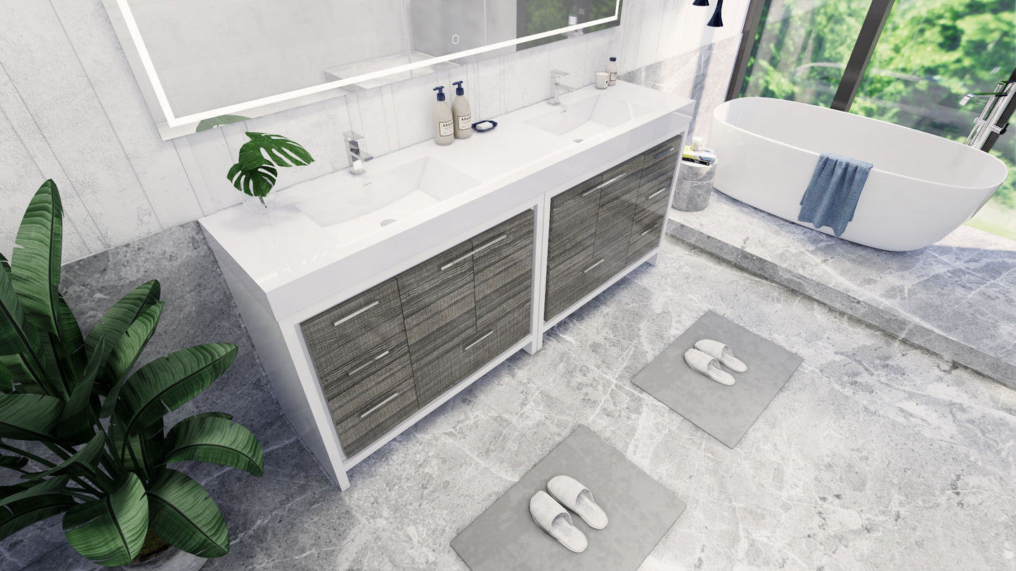 Azure 84" High Gloss Ash Gray Freestanding Vanity with Reinforced Acrylic Sinks