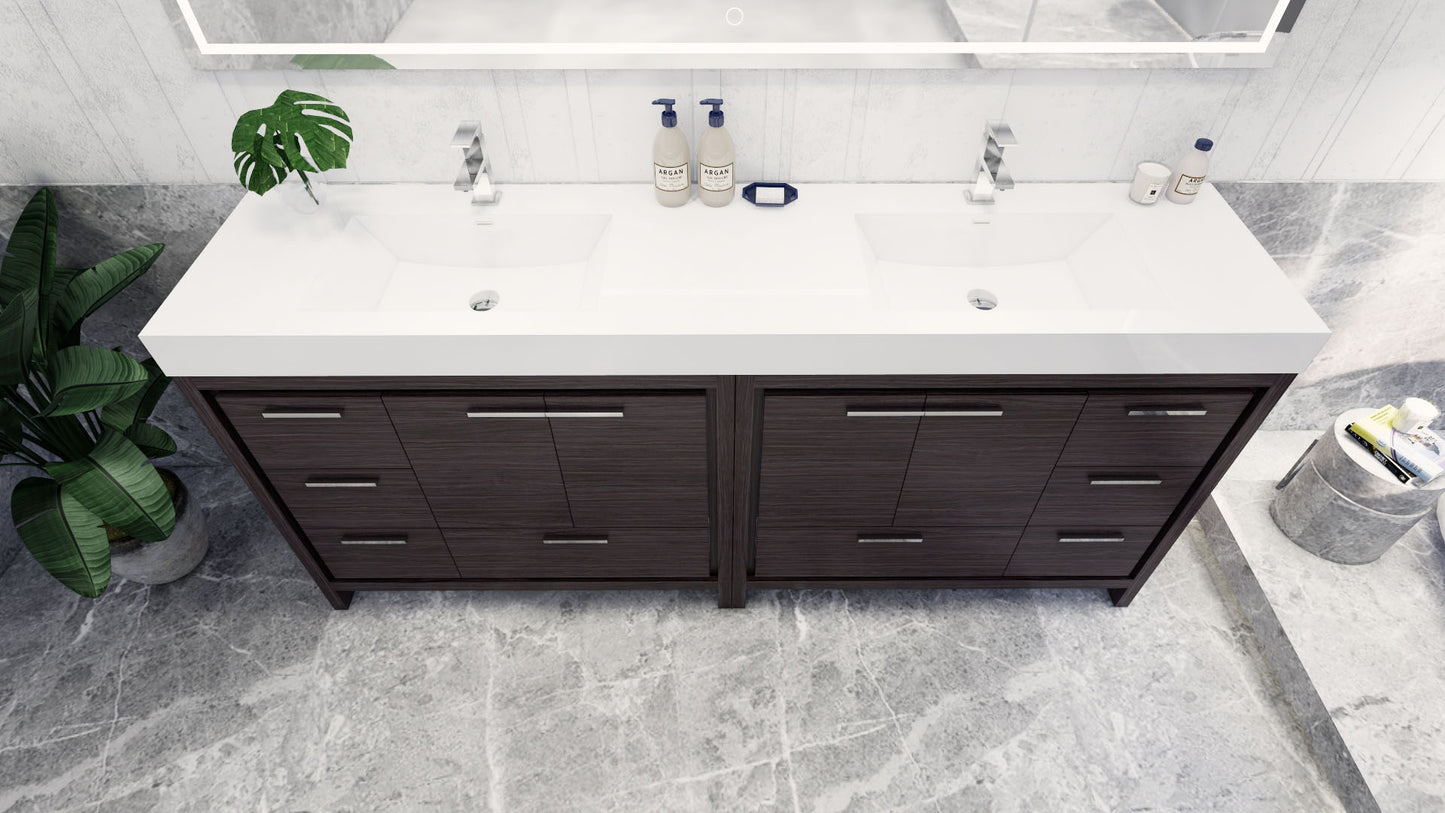 Azure 84" Dark Gray Oak Freestanding Vanity with Reinforced Acrylic Sinks