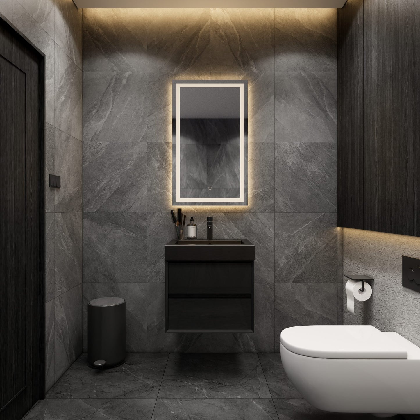 Max 24" Gloss Black Floating Wall-Mounted Bathroom Vanity Sink with Max Black Stainless Steel Sink | Better Vanity Modern Minimal Luxury Bathroom Vanities | Los Angeles, CA USA