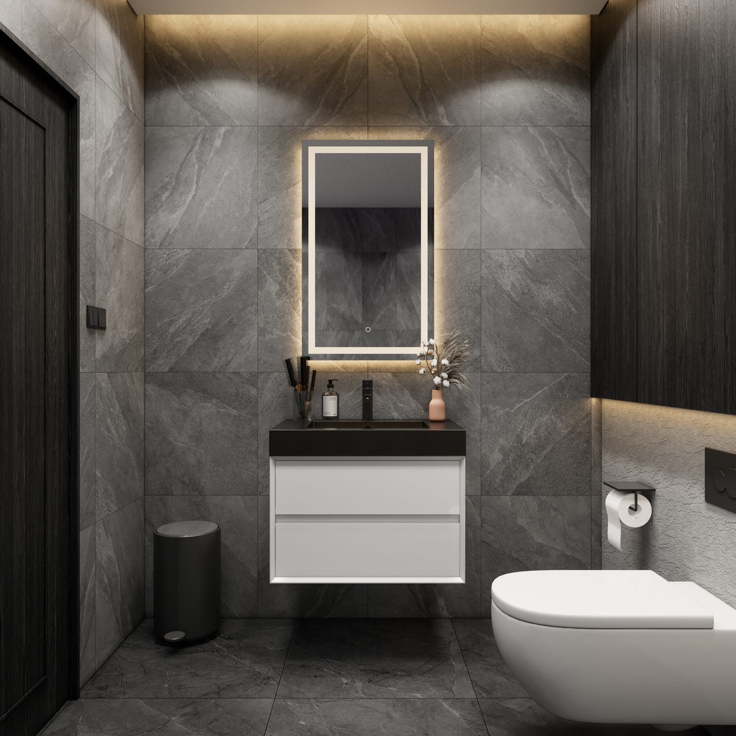 Max 30" Gloss White Floating Wall-Mounted Bathroom Vanity Sink with Max Black Stainless Steel Sink | Better Vanity Modern Minimal Luxury Bathroom Vanities | Los Angeles, CA USA