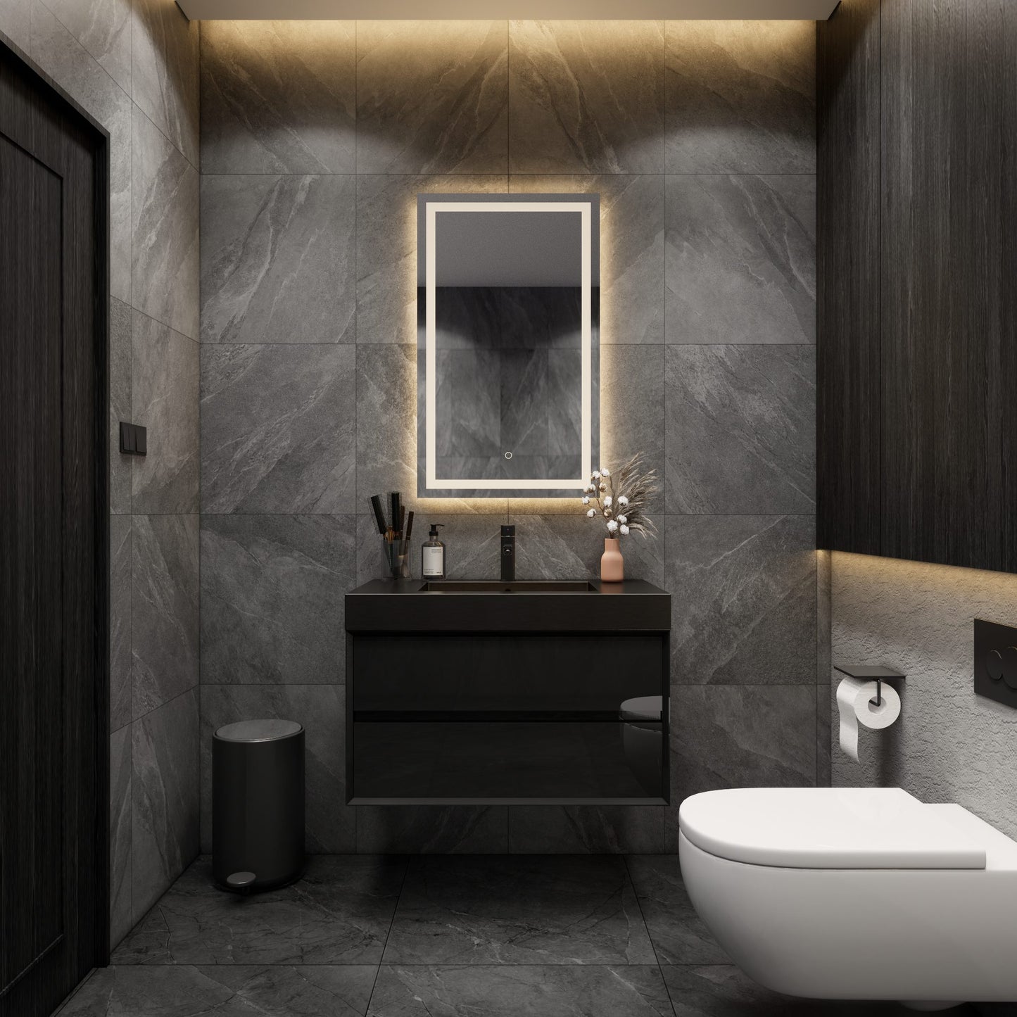 Max 36" Gloss Black Floating Wall-Mounted Bathroom Vanity Sink with Max Black Stainless Steel Sink | Better Vanity Modern Minimal Luxury Bathroom Vanities | Los Angeles, CA USA