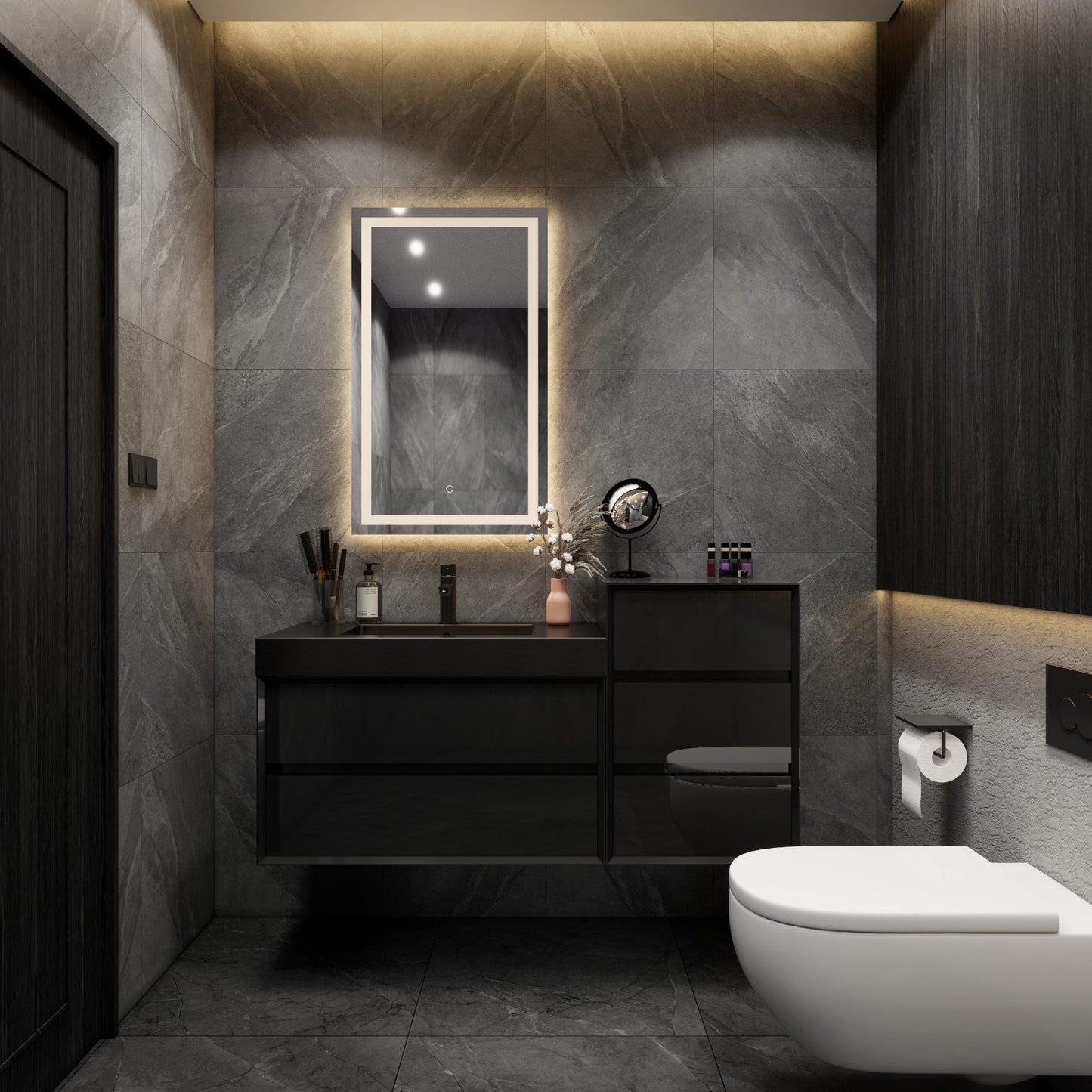 Max 62" Gloss Black Floating Wall-Mounted Bathroom Vanity Sink and Side Cabinet with Max Black Stainless Steel Sink | Better Vanity Modern Minimal Luxury Bathroom Vanities | Los Angeles, CA USA