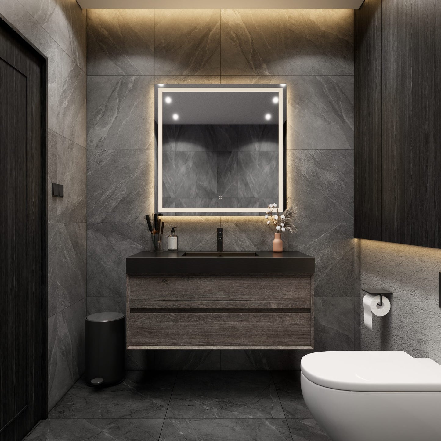 Max 48" Gray Oak Floating Wall-Mounted Bathroom Vanity Sink with Max Black Stainless Steel Sink | Better Vanity Modern Minimal Luxury Bathroom Vanities | Los Angeles, CA USA