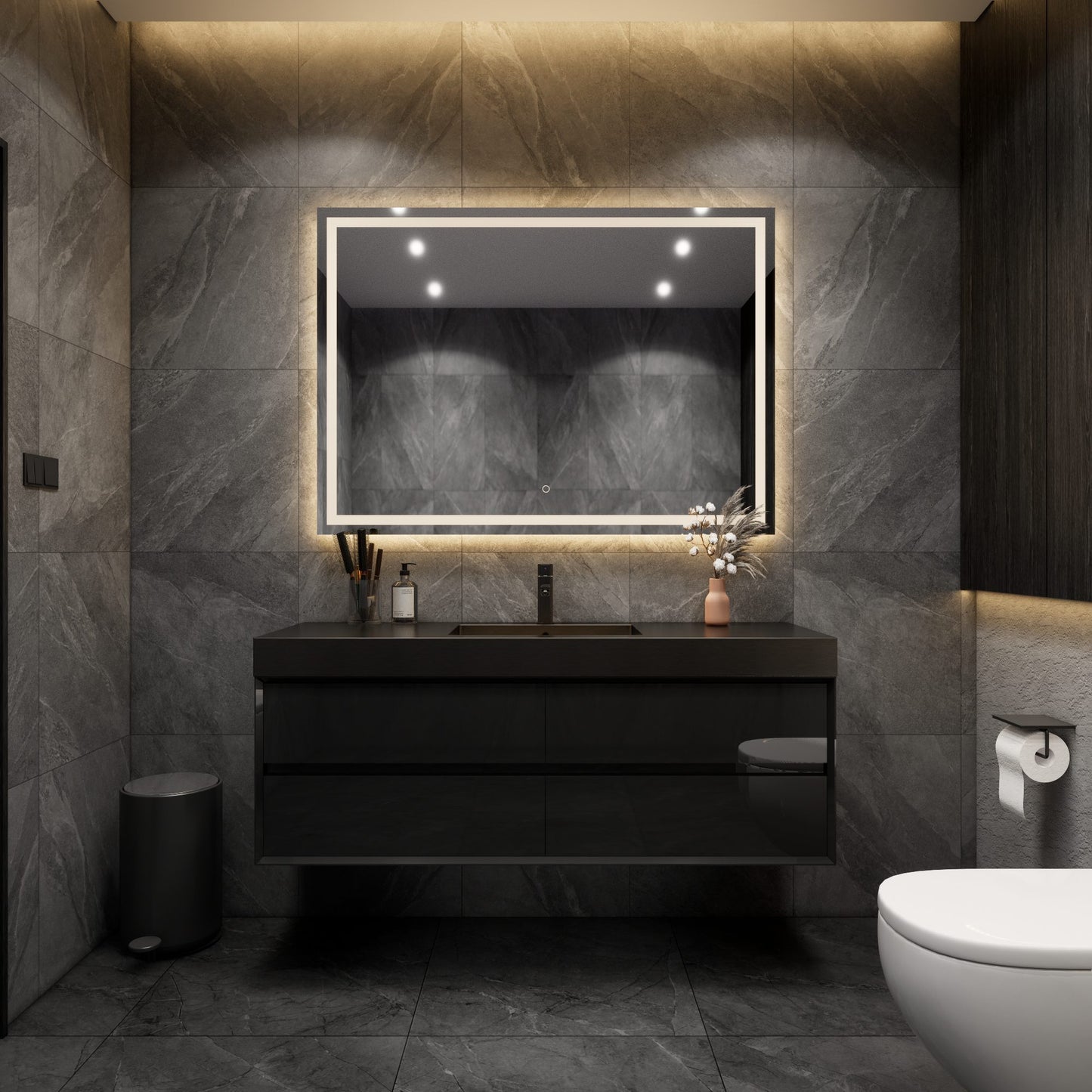 Max 60" Gloss Black Floating Wall-Mounted Bathroom Vanity Sink with Max Black Stainless Steel Sink | Better Vanity Modern Minimal Luxury Bathroom Vanities | Los Angeles, CA USA