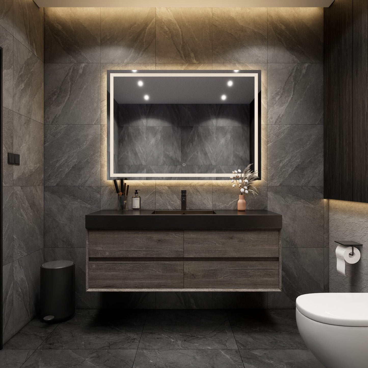 Max 60" Gray Oak Floating Wall-Mounted Bathroom Vanity Sink with Max Black Stainless Steel Sink | Better Vanity Modern Minimal Luxury Bathroom Vanities | Los Angeles, CA USA