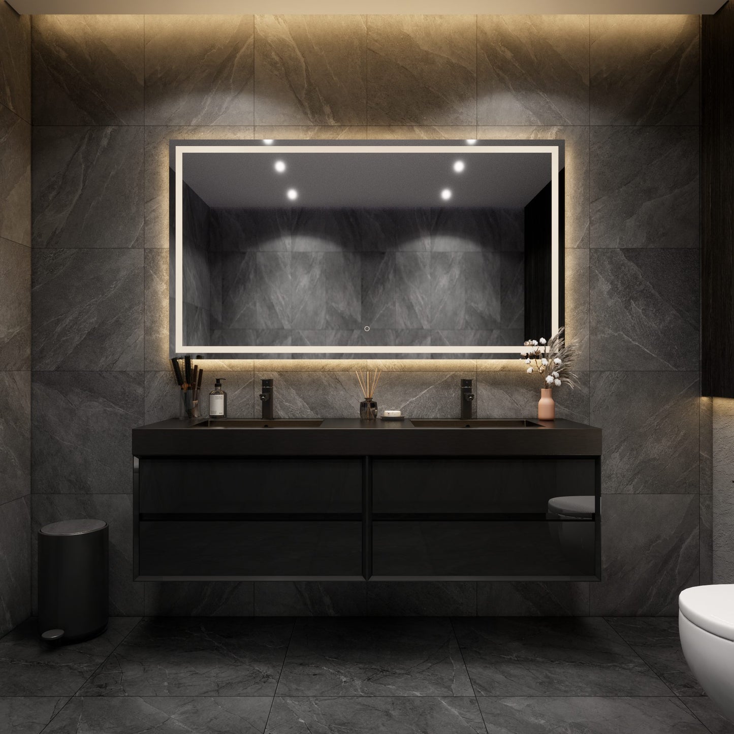 Max 72" Gloss Black Floating Wall-Mounted Bathroom Vanity Sink and Cabinet with Max Black Stainless Steel Double Sink | Better Vanity Modern Minimal Luxury Bathroom Vanities | Los Angeles, CA USA