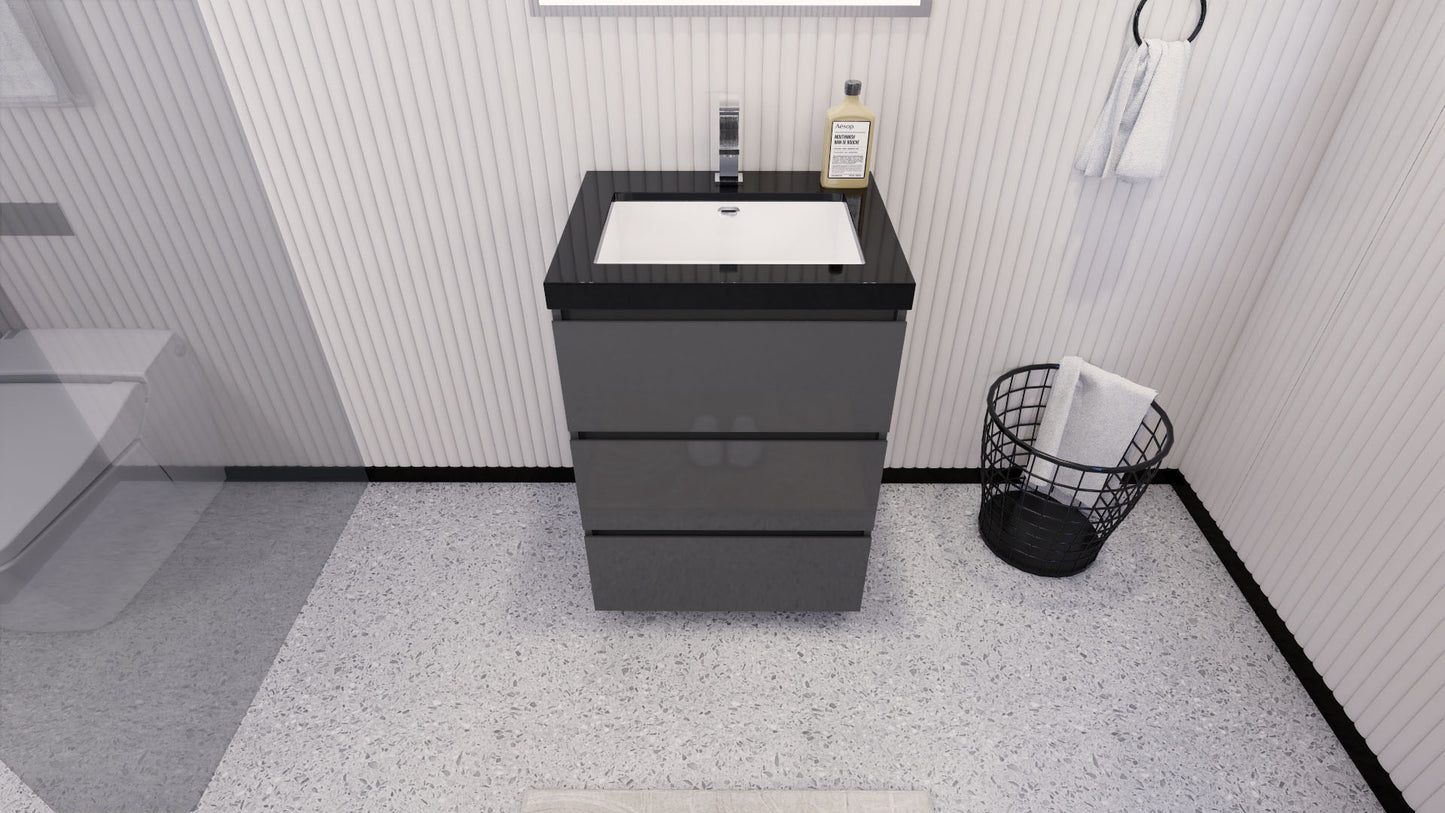 Stanley 24" High Gloss Gray Freestanding Vanity with Reinforced Acrylic Sink