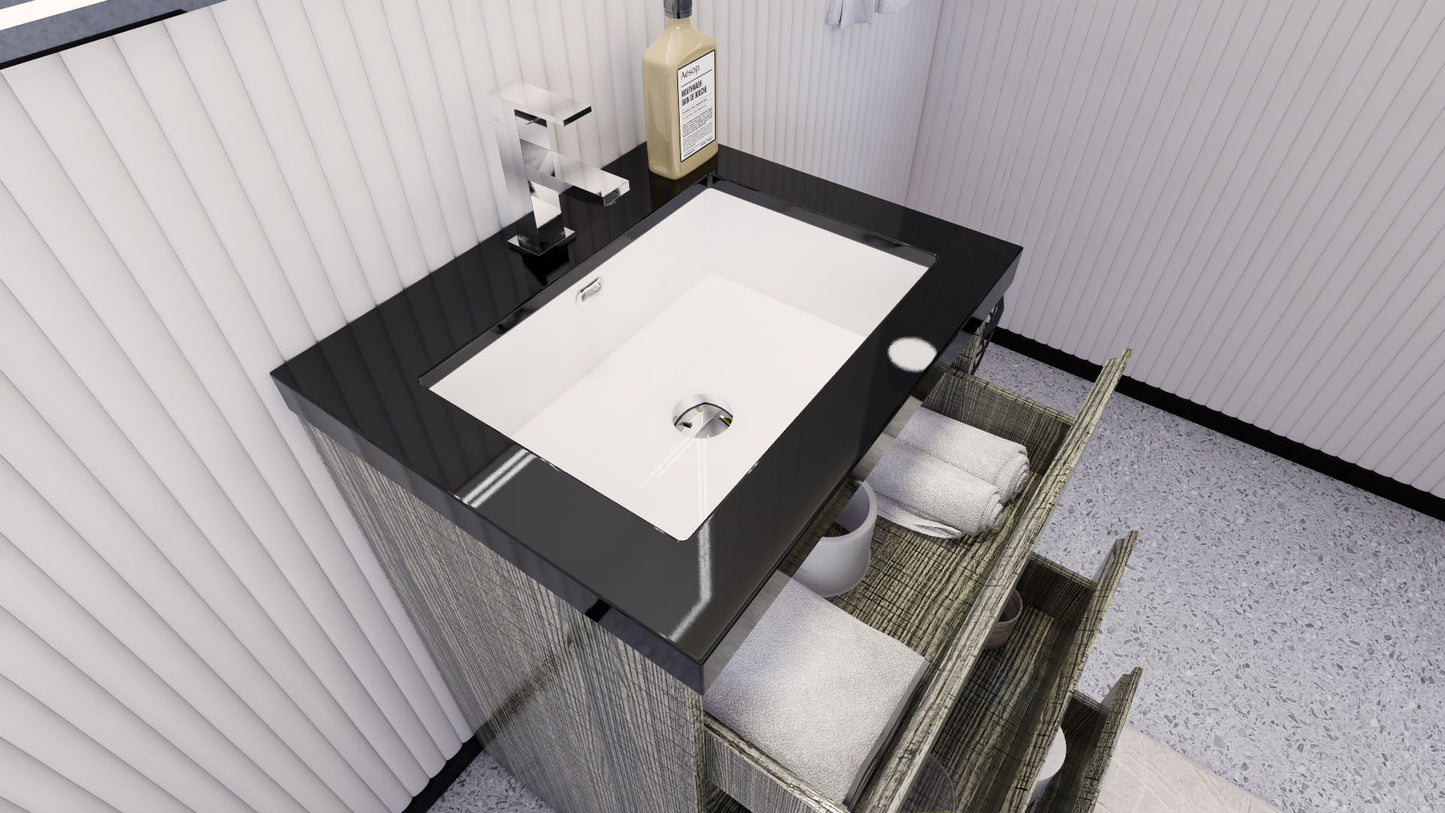 Stanley 24" High Gloss Ash Gray Freestanding Vanity with Reinforced Acrylic Sink