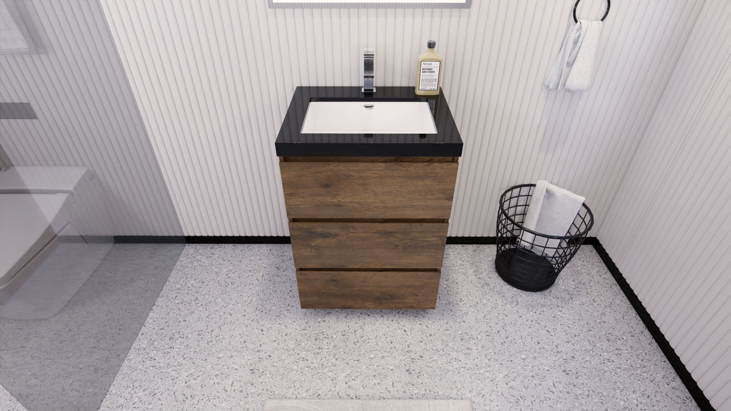 Stanley 24" Rosewood Freestanding Vanity with Reinforced Acrylic Sink