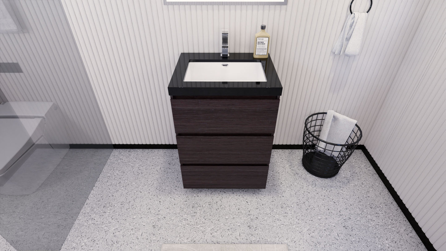 Stanley 24" Dark Gray Oak Freestanding Vanity with Reinforced Acrylic Sink