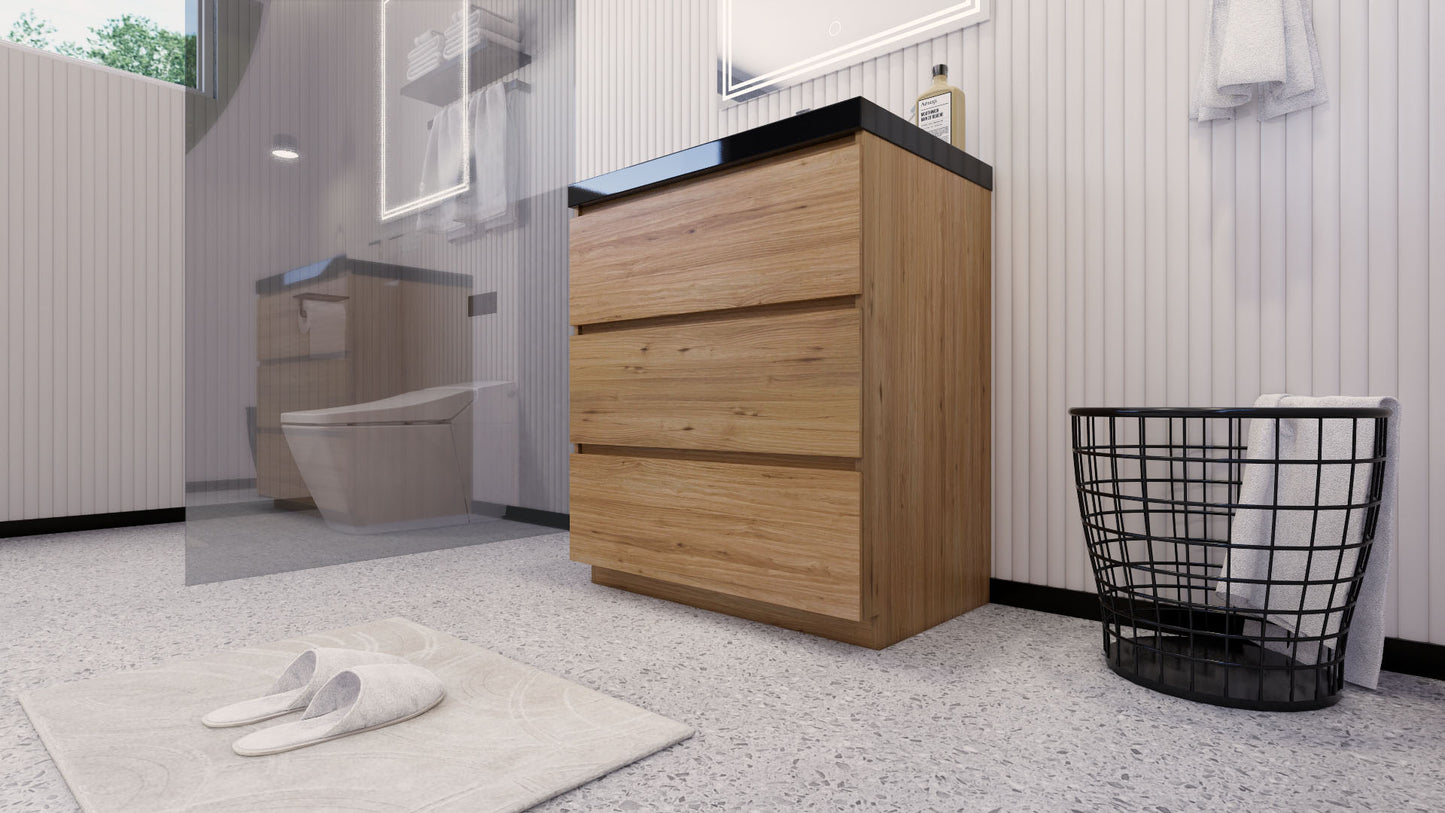 Stanley 30" Natural Oak Freestanding Vanity with Reinforced Acrylic Sink