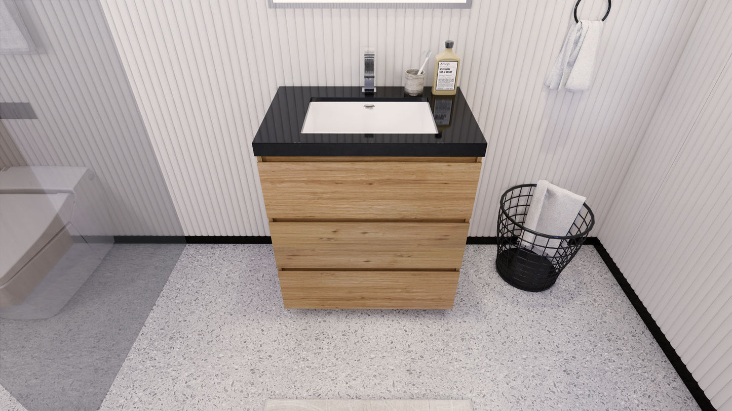 Stanley 30" Natural Oak Freestanding Vanity with Reinforced Acrylic Sink