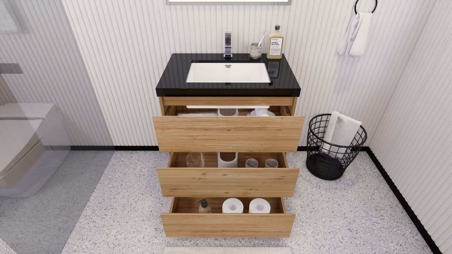 Stanley 30" Natural Oak Freestanding Vanity with Reinforced Acrylic Sink