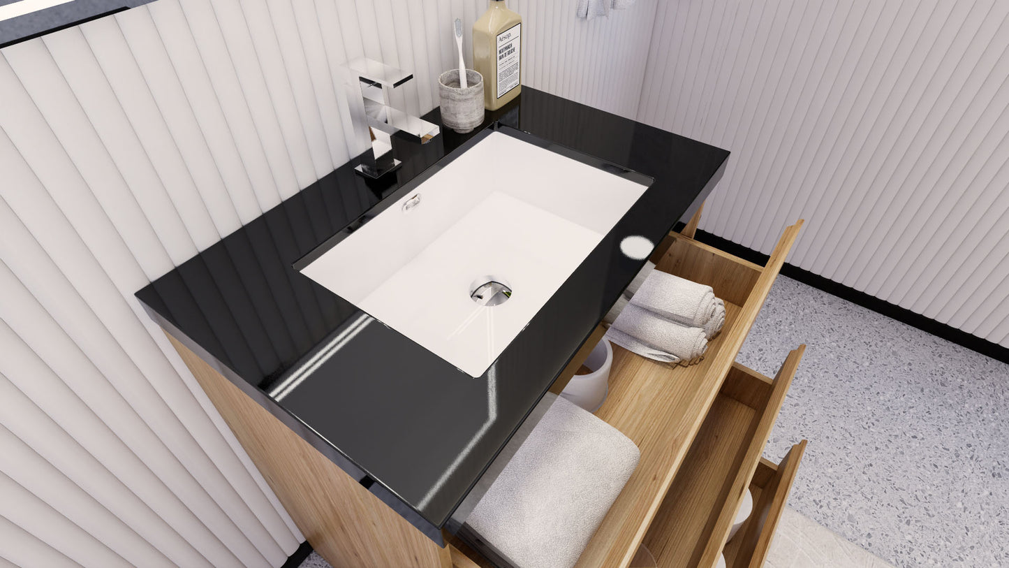 Stanley 30" Natural Oak Freestanding Vanity with Reinforced Acrylic Sink