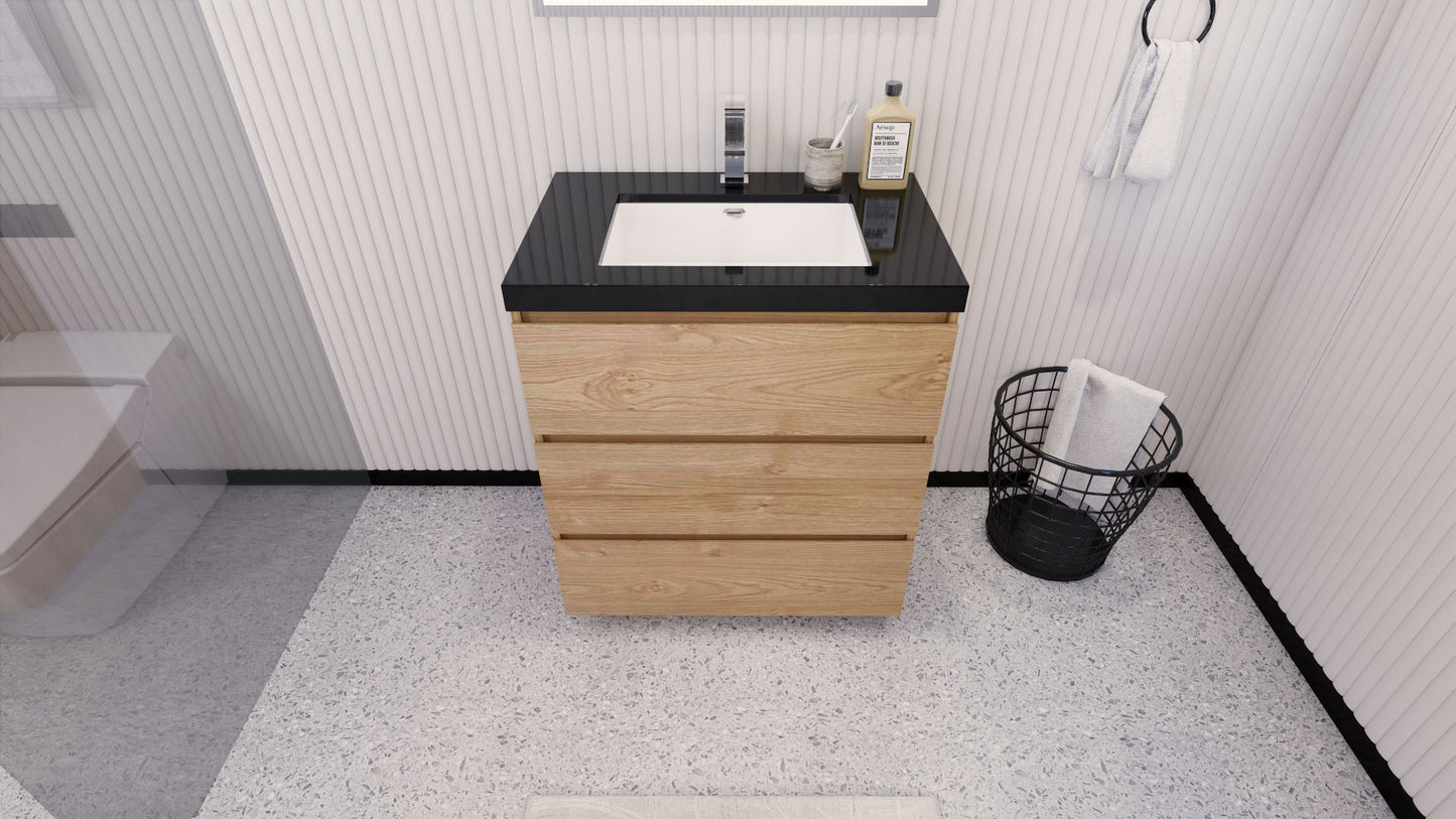 Stanley 30" New England Oak Freestanding Vanity with Reinforced Acrylic Sink