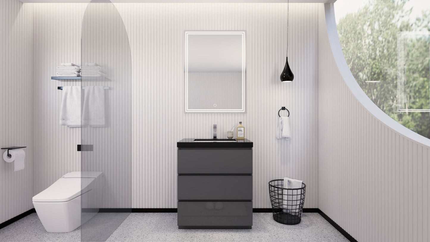 Stanley 30" High Gloss Gray Freestanding Vanity with Reinforced Acrylic Sink