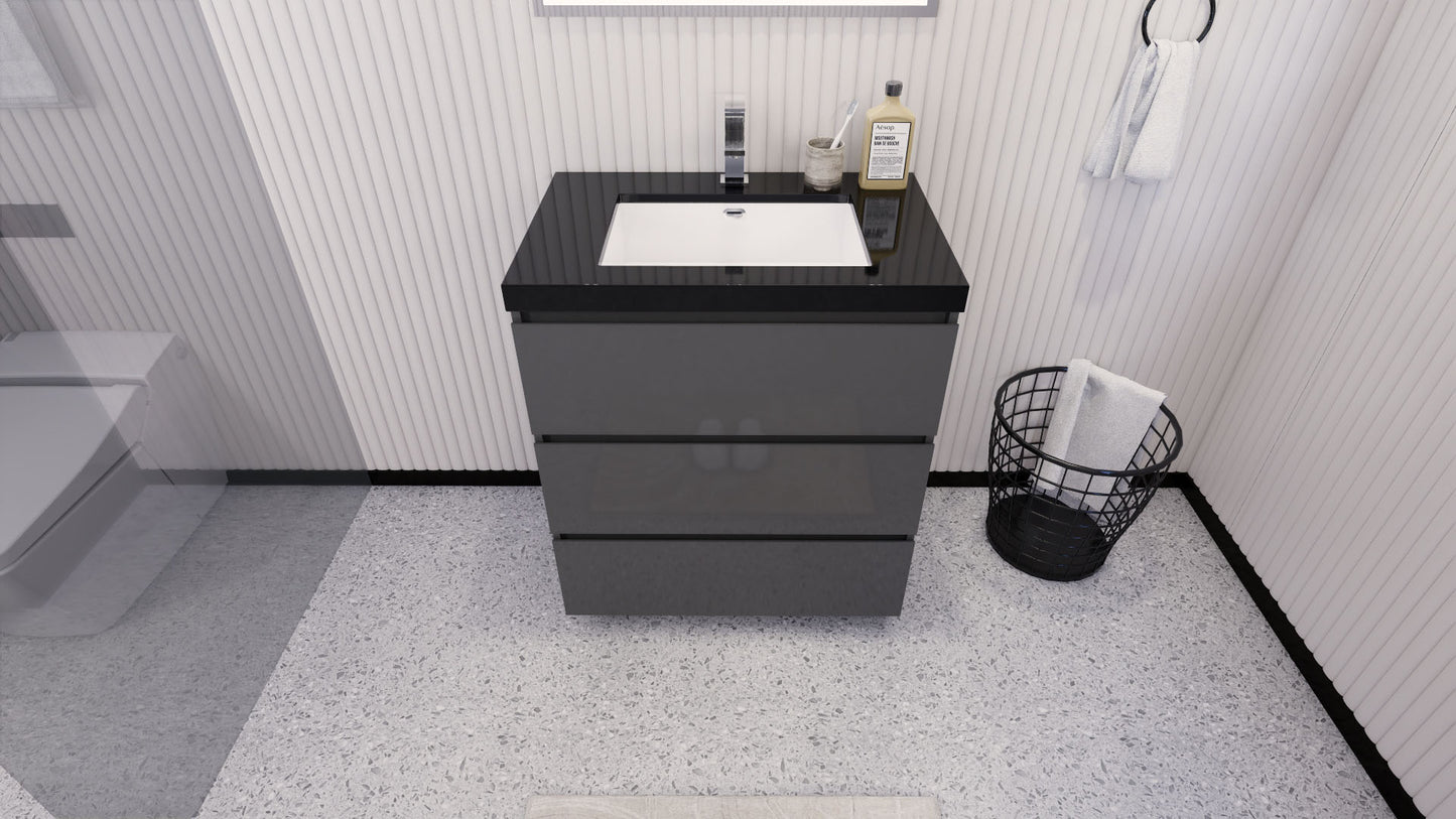 Stanley 30" High Gloss Gray Freestanding Vanity with Reinforced Acrylic Sink