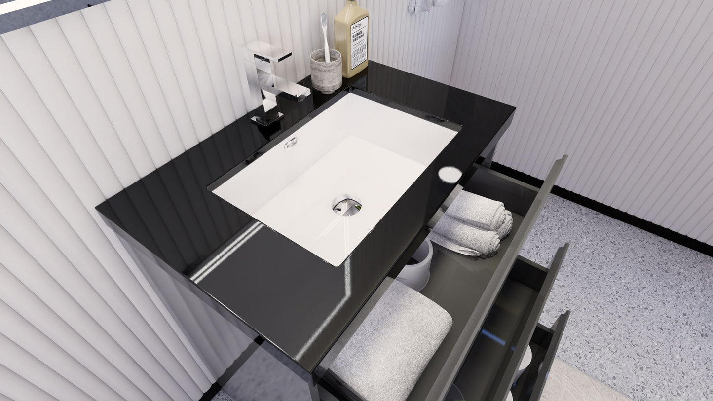 Stanley 30" High Gloss Gray Freestanding Vanity with Reinforced Acrylic Sink