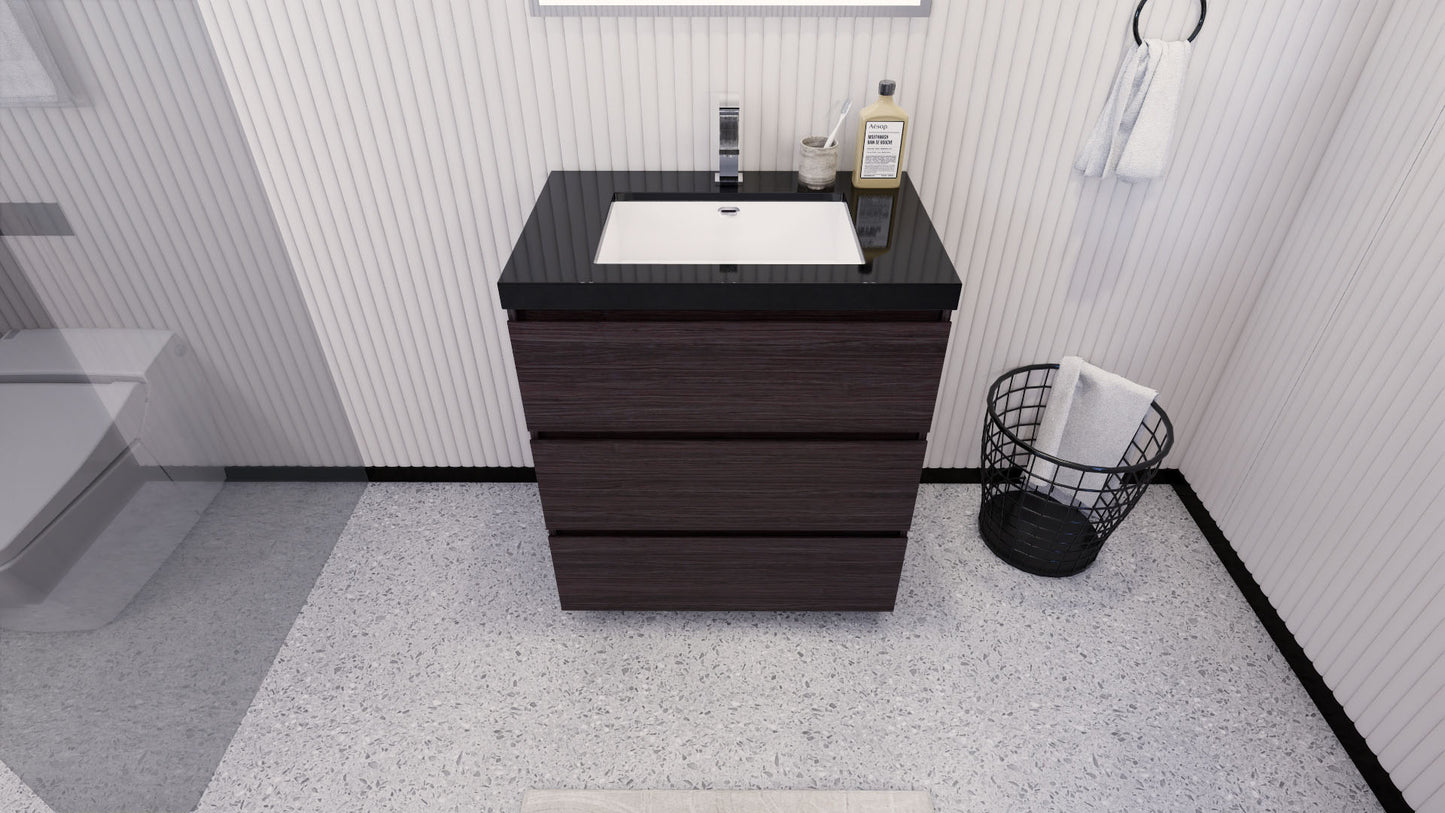 Stanley 30" Dark Gray Oak Freestanding Vanity with Reinforced Acrylic Sink
