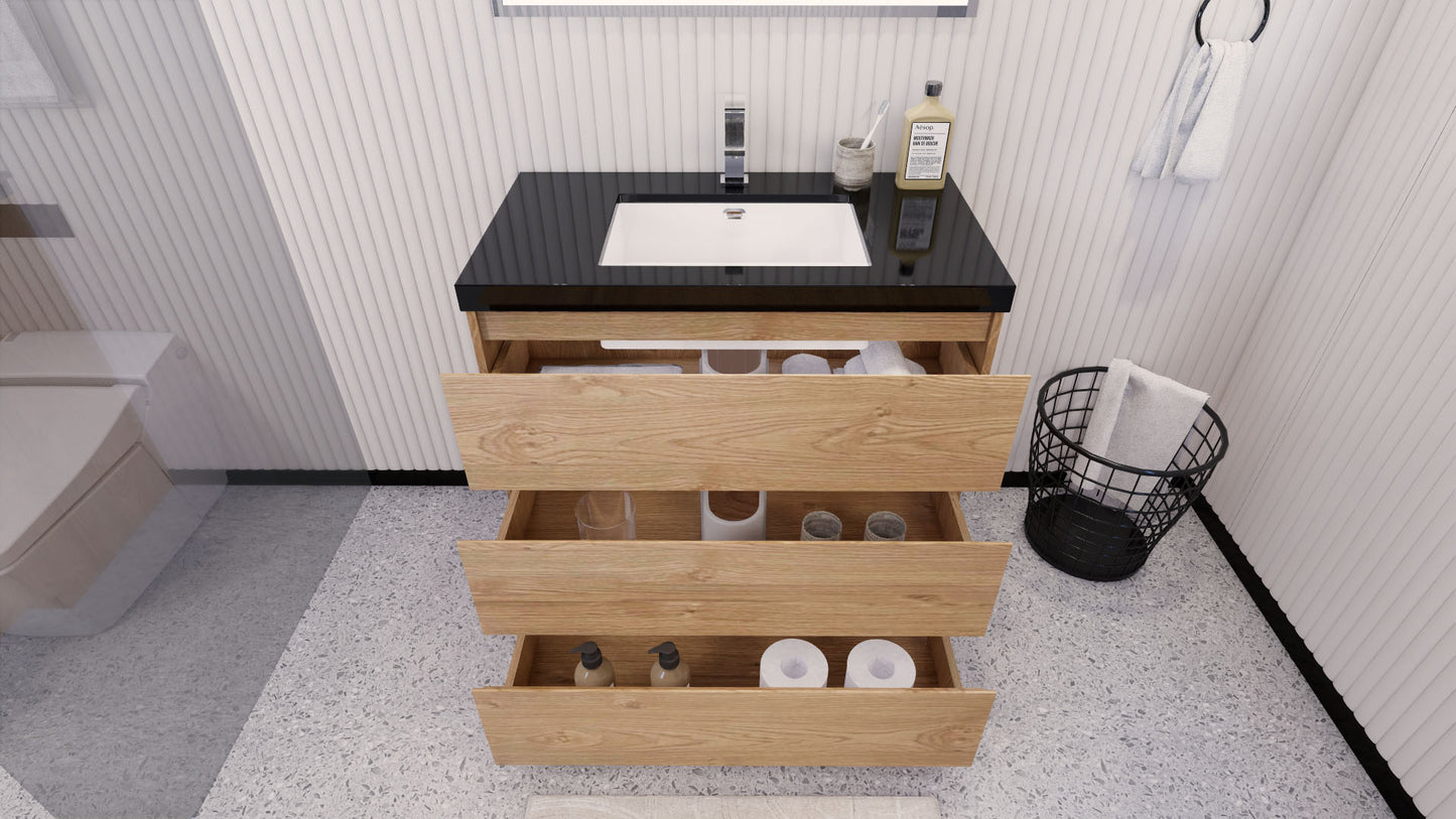 Stanley 36" New England Oak Freestanding Vanity with Reinforced Acrylic Sink