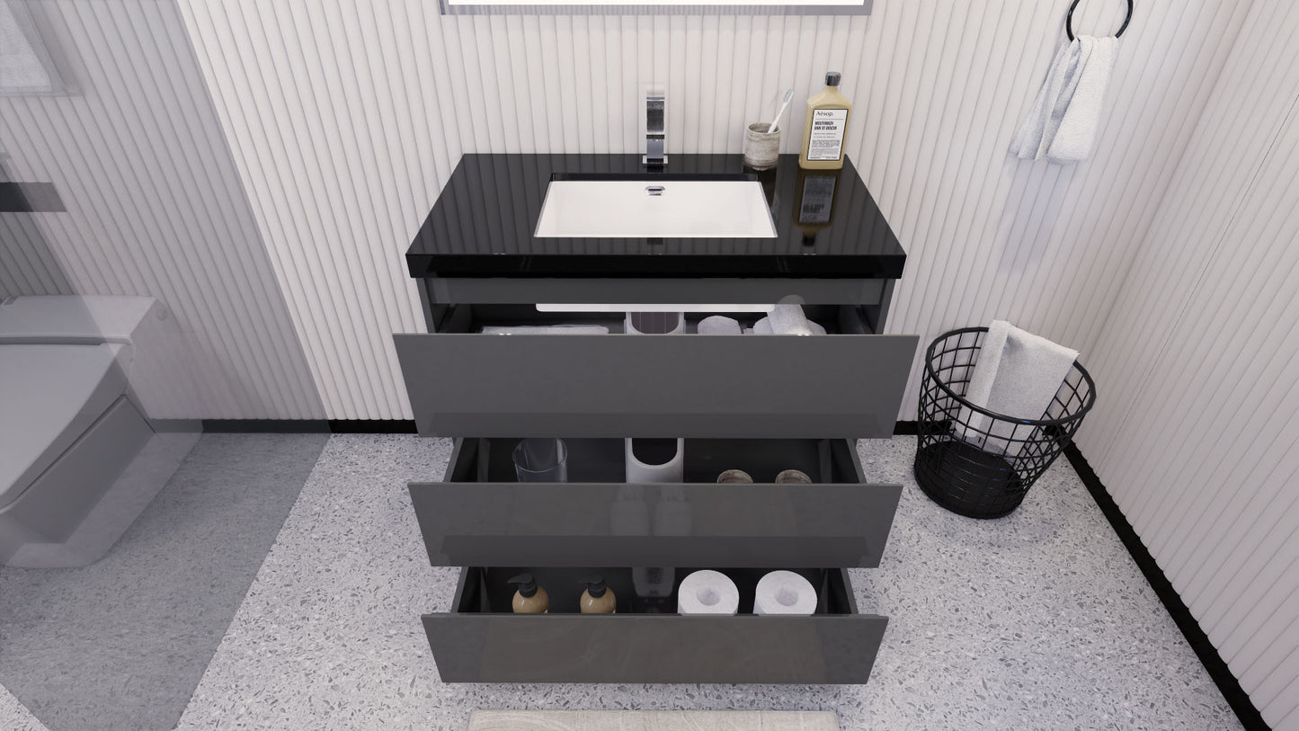 Stanley 36" High Gloss Gray Freestanding Vanity with Reinforced Acrylic Sink
