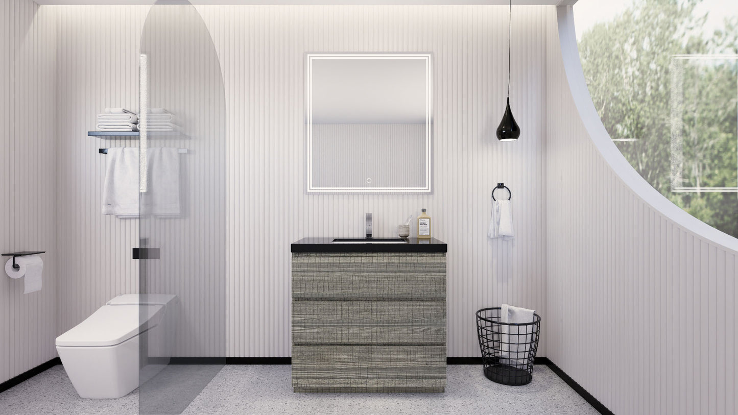 Stanley 36" High Gloss Ash Gray Freestanding Vanity with Reinforced Acrylic Sink