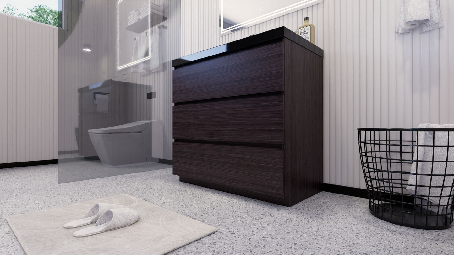 Stanley 36" Dark Gray Oak Freestanding Vanity with Reinforced Acrylic Sink